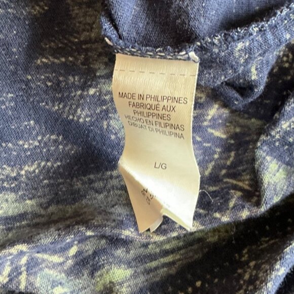 LUCKY BRAND Shirt Women’s L Navy Geometric Burnout Short Sleeve Boho Top Tee - Picture 9 of 10